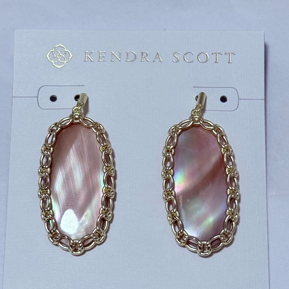 NWT Kendra Scott Macrame Gold Elle Drop Earrings in Pink Mother of Pearl - Picture 5 of 8
